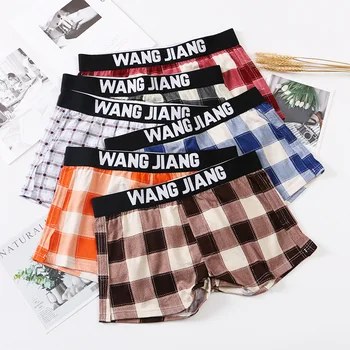 Wang Jiang Mens Seksīgas Pidžamas Pleds Vīriešu Bokseršortus Kokvilnas Apakšveļa Vīriešu Sleepwear Austi Bezmaksas Biksītes Ģimenes Dzimumlocekļa Soma Brīvs