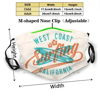 West Coast Sērfošanu Kalifornijas Drukāt Atkārtoti Lietojamā Maska Pm2.5 Filtru Sejas Maska Bērniem Sērfošanu Kalifornijas Cali Socal Sērfot West Coast
