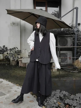 Yamamoto stilu Japāņu asimetriska nelegālo vestes maziem dizaina sajūta, jaka tumši melnā jūra