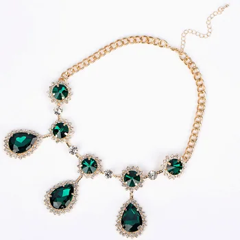 YFJEWE Vintage luksusa Royal Zaļo Zeltu Rhinestone Sieviešu Kaklarotas Kulons kritums Kristāla pērle kristāla kaklarota #N027