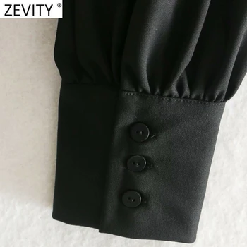 Zevity ir 2021. Sieviešu Modes Dziļu V veida Kakla Melna Līnija Mini Kleita Sieviešu Šiks Puff Piedurknēm Ielocēm Vestido Casual Slim Apģērbu DS4920