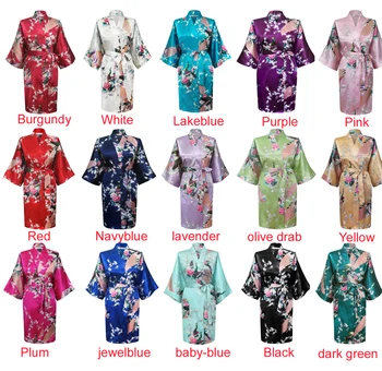 Ziedu Vairumtirdzniecības&Pāvs Kimono Peldmētelis Sievietēm Satin Soft Sleepwear Sexy Mini, Līgava, Līgavas Kāzu Tērpu Mērci Puse Kleita