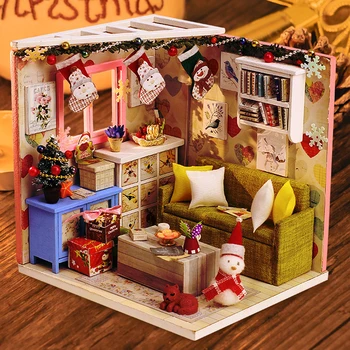 Ziemassvētku Leļļu Nams Miniatūra Mājas DIY Namiņš Ar Koka Mēbeles Ziemassvētku Namiņš Rotaļlietas Bērniem Ziemassvētku Dāvanas