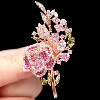 Zlxgirl rozā rožu bruģēt kubiskā cirkonija ziedu formas līgavas broša rotaslietas labāko Sieviešu jaunā gada dāvanas Šalle adatas hijab piederumu