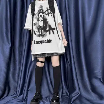 Īsām piedurknēm T-krekls sieviešu ins korejiešu versija koledžas stila tumši grafiti Japāņu meitene drukāšanas brīvs T-krekls top