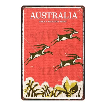 【YZFQ] aicina Austrālija, Sydney Tūrisma Pilsēta Plakāts Koala Ķenguru Vintage Metāla plākšņu Sienas Cafe Bar Mājās Amatniecības Dekoru DU-7219A
