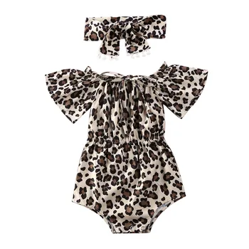 0-24M Vasaras Bērnu Meiteņu Drēbes Leopard Romper+Galvas Cute Kids Meiteņu īsās bikses-Šorti Piedurknēm Jumpsuit Playsuit Tērpiem