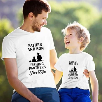 1 Gab. Zvejas Partneri uz Mūžu T-krekls Tēva un Dēla Ģimenes Saskaņošanas Tees Modes Īsām Piedurknēm T Krekli Tētis Harajuku Drēbes