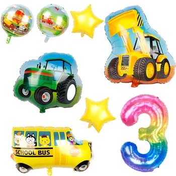 1 iestatiet Traktoru, Buldozeru, skolas autobusu Transporta alumīnija Baloni dzimšanas dienas svinības Rotājumus bērniem, baby dušas pārsteigums globos
