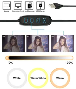 10 collu LED Selfie Gredzenu apgaismojumā ar Telefona Turētāju Gredzenu Lampa ar Selfie Stick USB Viedtālrunis Grims Youtube Live Studio