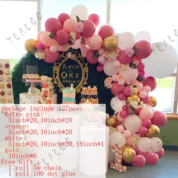 127Pcs Rose Sarkans Baloni Rozā Chrome Metālisks Zelta Balonu, Kāzas, Dzimšanas dienas svinības Apdare Dāvanu Globos Baby Dušas Meitene