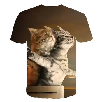 2019 Atdzist Jaunu T-krekls Vīriešiem/Sievietēm 3d T krekls Drukas divas kaķis ar Īsām Piedurknēm Vasaras Topi, t-veida, funny T krekls Vīriešu S-6XL