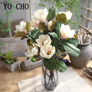 3 Galvas Zīda Magnolijas Mākslīgo Ziedu Zars Zīda Ziedošā Orhideja Kāzu Ziediem, Līgavas Roku Viltus Ziedi Balti Mājas Dekoru