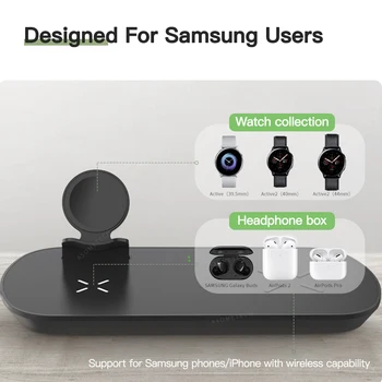 3 in 1-Bezvadu Lādētājs Samsung Skatīties Galaxy Pumpuri Plus Austiņas 10W QI Ātru Bezvadu Lādēšanas Paliktņa Stacijas Samsung S10