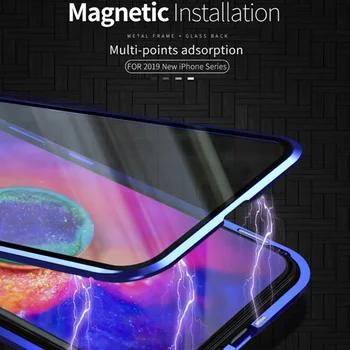 360 Double-sided Magnētisko Lietā Par iPhone 11 Pro Max Rūdīta Stikla Vāks iphone 12 Mini Pro, Max XR XS X SE, 2 Bumper Fundas