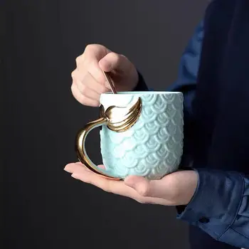 420ML Sirēna Kafijas Krūzes Skaistumu Glazētas Tējas Tases Ar Zelta Rokturi, Radošās Keramikas Drinkware