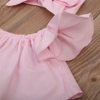 AA Toddler Baby Girl Apģērbu Izslēgts Pleca Top T-Krekls+Šorti Bikses 3PCS Apģērbs
