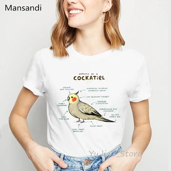Anatomija Cockatiel T-Krekls grafikas tees sieviešu apģērbu 2019 smieklīgi, t krekli femme Augstas Kvalitātes harajuku krekls topi streetwear