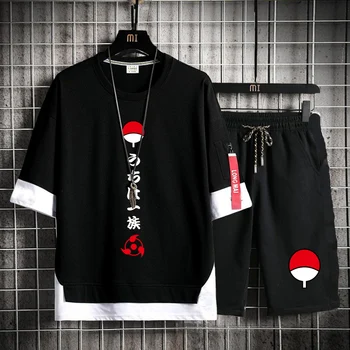 Anime Naruto T-Krekls Uchiha Itachi Cosplay Kostīms, Melns Ar Īsām Piedurknēm Modes Sharingan, Kostīmi Uzvalks