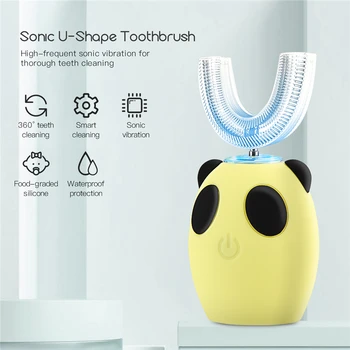 Automātiskā Bērniem Sonic Elektriskā Zobu Suka Bērniem Silikona Automātiskā Smart U Forma Ultraskaņas Zobu Birste Karikatūra Zilā, Sarkanā Gaisma