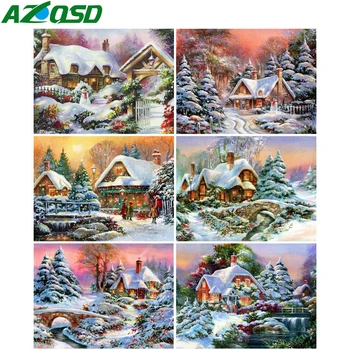 AZQSD 5d Dimanta Krāsošana Māja Cross Stitch Dimanta Izšuvumu Pārdošana Sniega Ainavu Attēlu Rhinestones Roku darbs, Mājas Dekoru