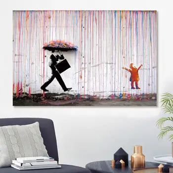Banksy Krāsains Lietus Plakāti Un Izdrukas Apdare, Mājas Eļļas Gleznas Audekla Anotācija Dekoratīvās Bildes