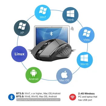 Bluetooth peli uzlādes manipulatoru peli, regulējams DPI wireless peles, datoru, mobilo telefonu