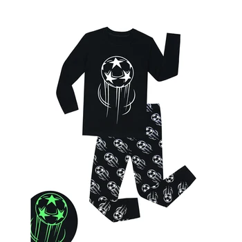 Bērnu Zēniem, kas Spīd Tumsā Pajama Komplekti Bērniem kosmiskās Raķetes Kids Sleepwear Futbola Pidžamas Pijama Infantil Pijamas Bērniem Audums