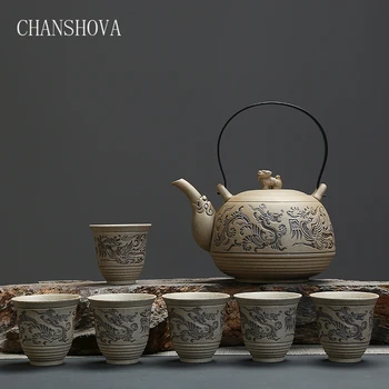 CHANSHOVA Ķīnas Retro Gravēšanas Process Keramikas Teaware Iestatīts Augstas-jaudas Keramikas Tējas Katlā Set Home Decoration Accessories H152