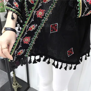 Cheshanf Etniskā Boho Kimono Jaka Vintage Ziedu Izšuvumu Jaka Meitene Balta Melna Balta Jakas Sieviešu Vasaras