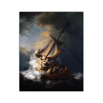 Citon Audekls Mākslas, Eļļas glezna Rembranta《Vētras uz Galilejas Jūras》Mākslas Plakāta Attēlu Mūsdienu Sienas dekori Mājas Apdare