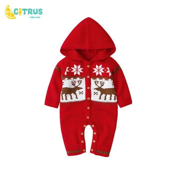 CITRUS Jaundzimušo Apģērbi Ziemas Jumpsuit Baby Boy Girl Apģērbu Kapuci Trikotāžas Jumpsuit Ziemassvētku Drēbes Rudens Bērnu Kombinezonus
