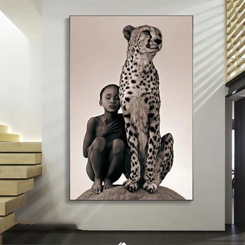 Dabas Āfrikas Dzīvniekiem, Audekls Gleznošanai Gepards un bērnu Plakāti un Izdrukas Sienas Mākslas Ainu, viesistaba, Mājas Dekoru Cuadros