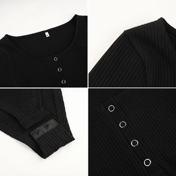 Darlingaga Rudens ziemas sexy black bodysuits izdilis pogām, garām piedurknēm bodysuit sieviešu krekls 2020. gadam, modes ķermeņa mujer jumpsuits