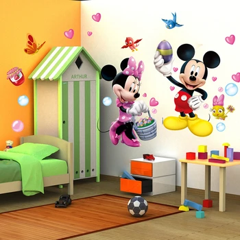Disney mickey minnie peles, putnus, sienas uzlīmes bērniem, istabas, mājas dekoru karikatūra sienas uzlīmes pvc sienas mākslas diy plakāti