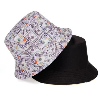 Dolārs grafiti kokvilnas zvejnieka cepure jaunu salokāms double-sided valkājamas no spaiņa cepuri usd naudas drukāšanas jūra vīriešu baseina cepures