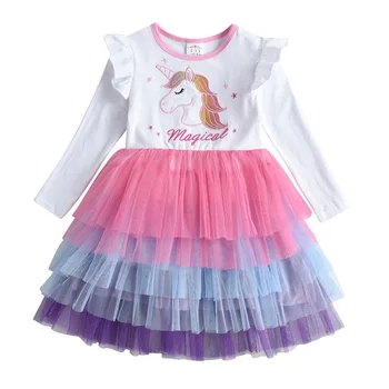 DXTON Unicorn Kleitas Meitenēm 2020. Gadam Toddler Ziemas Bērni Kleitu Par Meiteni, Dzimšanas dienas svinības Kostīmi Raibs Bērnu Apģērbu, 3-8Y