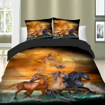 Dzīvnieku Zirgu iespiesti gultas komplekts Sega / Sega vāciņu komplekts Dvīņu Pilna Karaliene, Karalis Izmēra Gultas Segtu spilgti drukātā Gultas Veļas komplekts