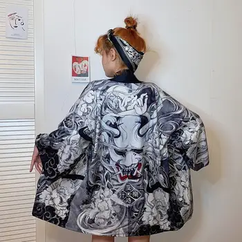 Dēmons Iespiesti Japāņu Kimono Elementus Tradicionālo Apģērbu Anime Kimono Krekli, Sieviešu Samurai Haori Hombre Yukata Cilvēks Jaciņa Krekls