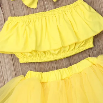 Emmababy Princese Jaundzimušais Meitene Vasaras Apģērbu Komplekts Ruffles Crop Topi+Tilla Kleita Svārki, Galvas 3Pcs Bērnu Apģērbu Komplekti