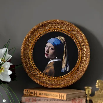 Franču Stilā Vecās Sienas piestiprināms Sveķu Foto Rāmis, Apaļas Retro Spoguli, Reljefs Koka Imitācijas Golden Eiropas Eļļas Glezna Fram