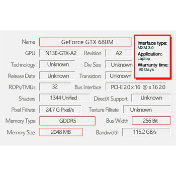 GTX680M GTX 680M GDDR5 2GB N13E-GTX-A2 Graphics Video Karti Par DELL Alienware M15X M17X R4 M18X R1 R2 R3 R4 Klēpjdatoru Testa OK