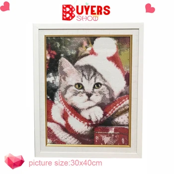 HUACAN Ziemassvētku 5D DIY Dimanta Krāsošana Kaķis Pilna Urbt Kvadrātveida Dimanta Izšuvumi Suņu Ziemas Dekori Mājas Priekšstatu Par Rhinestone