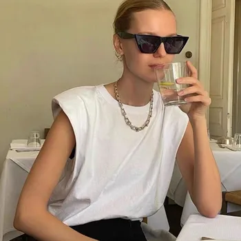 Hugcitar 2020 bez piedurknēm ikdienas topi vasaras sieviešu modes streetwear melna balta cieta apģērbs, T-krekli