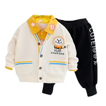 HYLKIDHUOSE 2021. gada Pavasarī Baby Zēnu Apģērbu Komplekti Toddler Zīdaiņu Apģērbs Gadījuma Mēteļi Karikatūra Krekls, Bikses Bērniem, Drēbes Bērniem