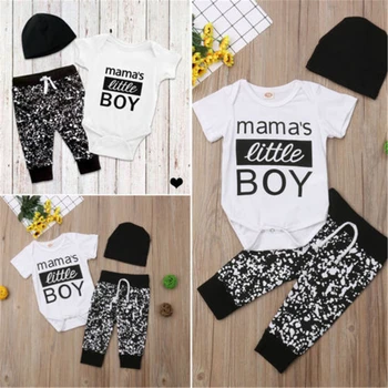 Jaundzimušais Mazulis Baby Boy 3Pcs Drēbes Jumpsuit Romper Bodysuit Bikses, Cepure, Apģērbs, Komplekts