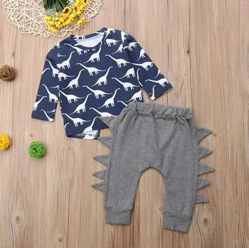 Jaundzimušais Mazulis Baby Boy Apģērbs Dinozauru Garām Piedurknēm T Krekls Top+Bikses Garās Zeķes Tērpiem Komplekts