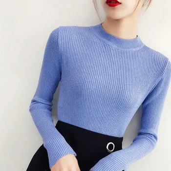 Jauni Topi 2019 Fall Winter Sieviešu Džemperis Dāmas Gadījuma O Kakla Slim Pieguļošs Trikotāžas Džemperis Korejas Modes Sieviešu Džemperi