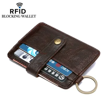 Jaunu Geniune Ādas Slim Seifs Hasp Monēta Maku RFID Pretbloķēšanas Kredītkartes Turētājs Retro Pātagot Keychain Kartes Vīrieši Sievietes