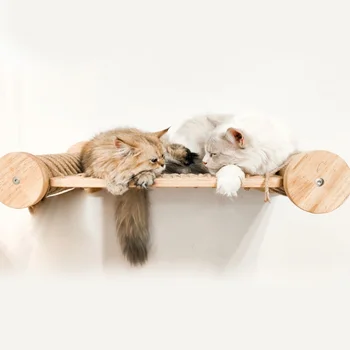 Jaunu Peldošu Kaķis Guļamtīkls Koka Gulta Sizala Virves Scratcher Skrāpējumiem Pēc Rotaļlaukuma Nagu Asināmais Kaķēnu Rotaļu Sienas, Mēbeles